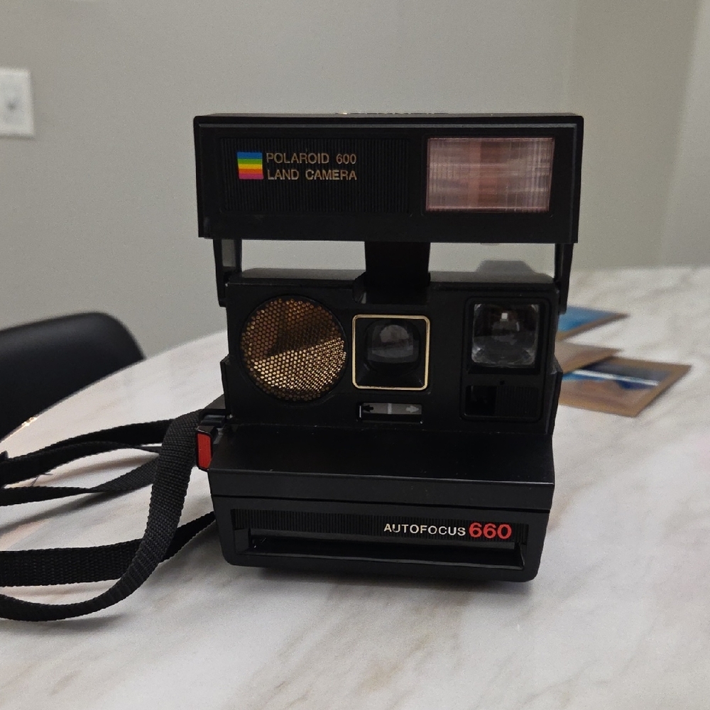 Polaroid 600 Autofocus 660 Camera with Black and Gold Accents